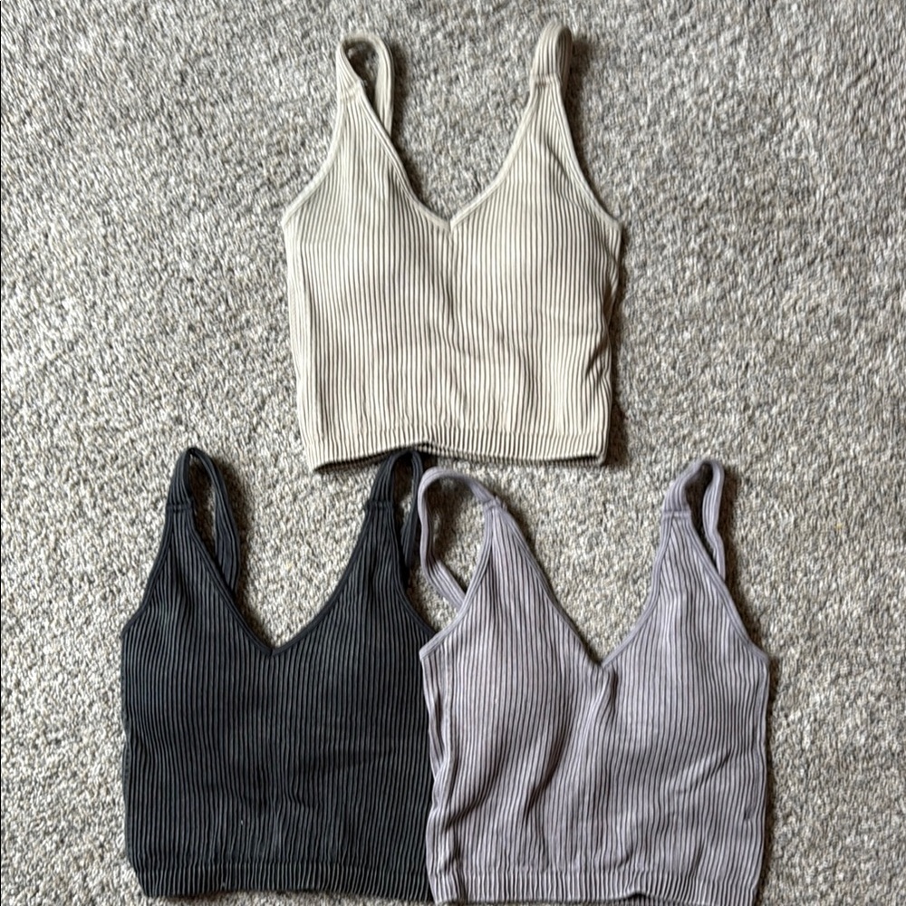 Ribbed Knit Crop Top - Black, Gray, Cream